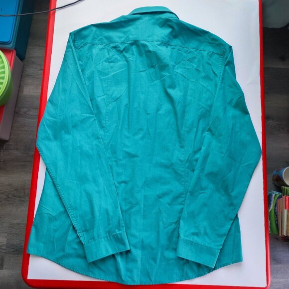 H&M slim fit dress shirt easy-iron teal men's size XL - Picture 3 of 6
